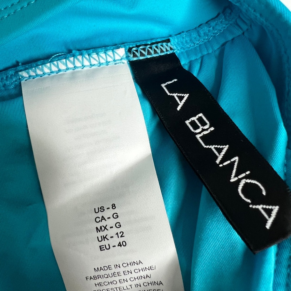 La Blanca Island Goddess Bikini Top 8 Blue High Neck Halter Ruched LB2IG88 NWT - Picture 6 of 6